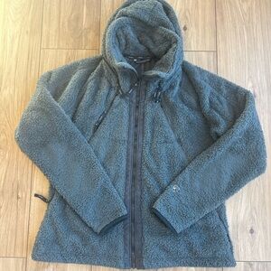 Kuhl Flight Jacket Womens Sz XL Green Teddybear Fleece Full Zip Pockets Hooded